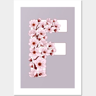 Colorful capital letter F patterned with sakura twig Posters and Art